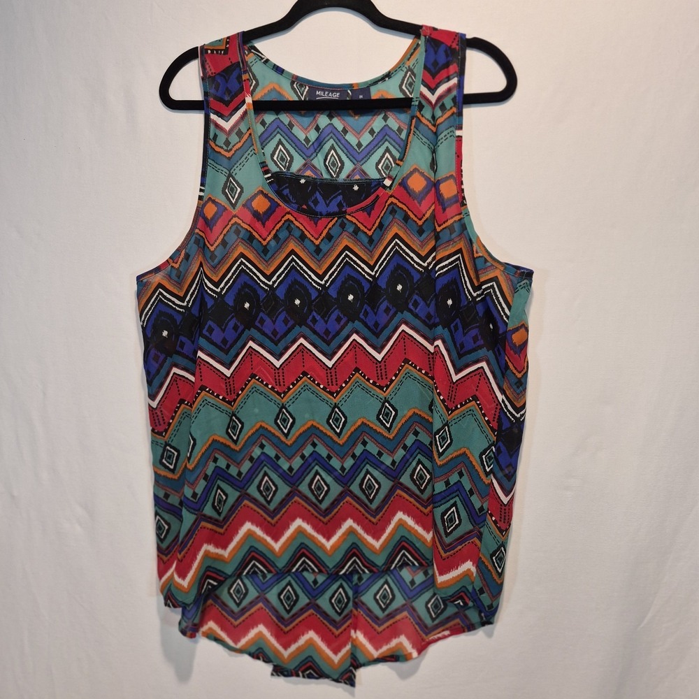 Mileage Women 2X Geometric Tank Top Boho Tribal Festival Core Indie Pop